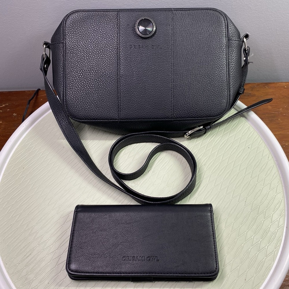 Origami Owl Black Cross Body Purse w/matching Wallet-adj. Strap 54" -12x7x3”